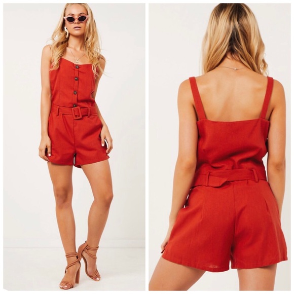 NWT Peppermayo Rust Belted Romper - Picture 2 of 3